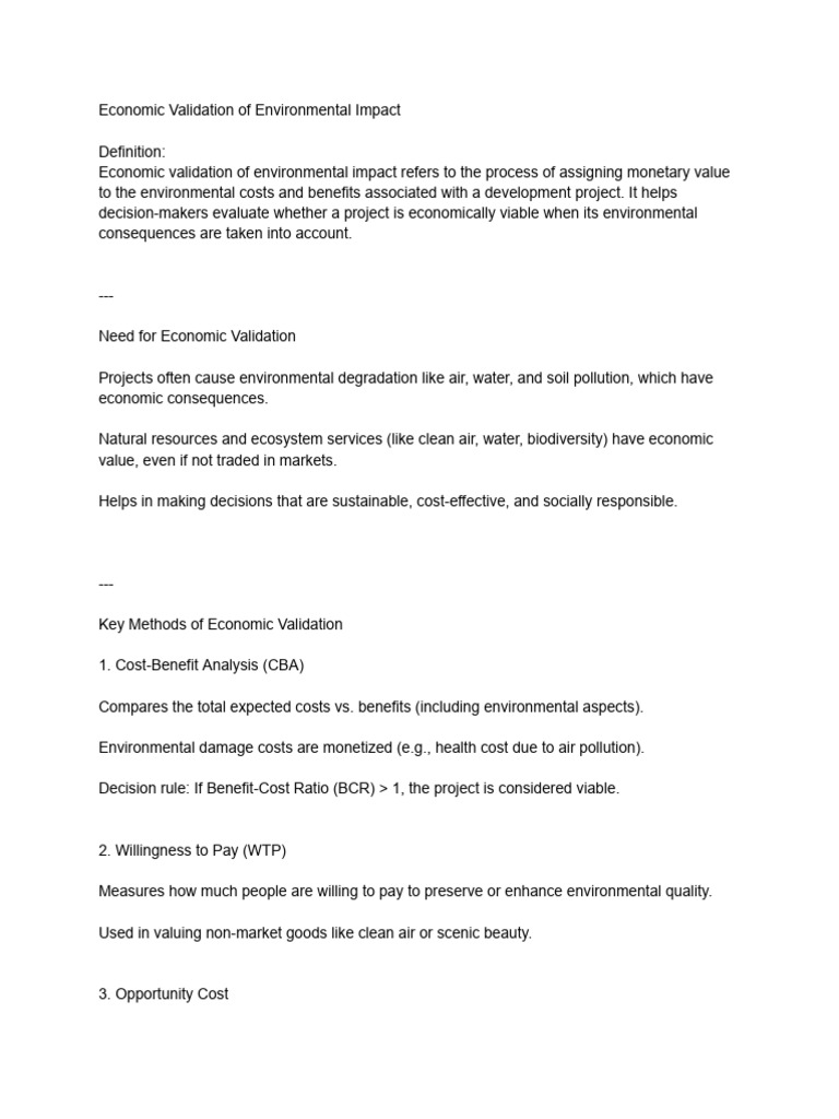 Economic Validation of Environmental Impact - Untitled Document | PDF ...