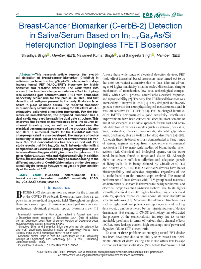 Breast Cancer Biomarker Detection Biosensor | PDF | Biosensor | Field ...