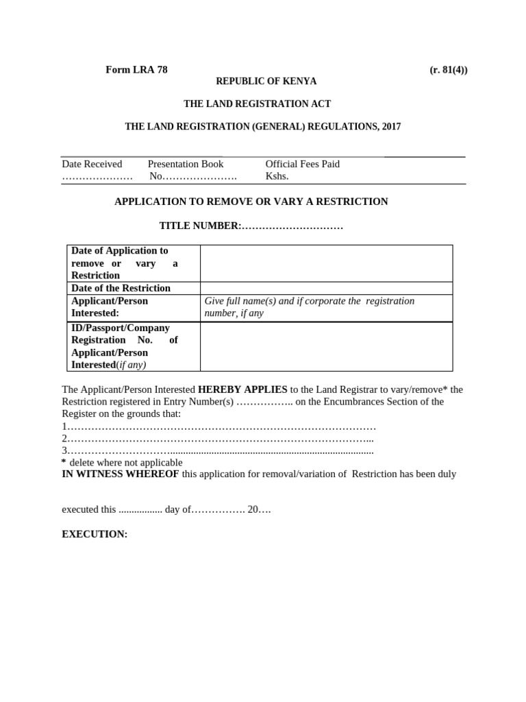 Application to Remove Land Restriction | PDF