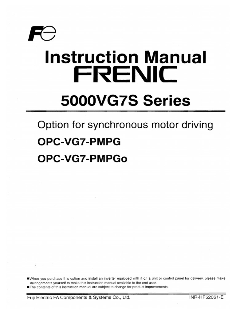 FRENIC5000VG7S OPC-VG7-PMPG - PMPGo Option For Synchronous Motor ...