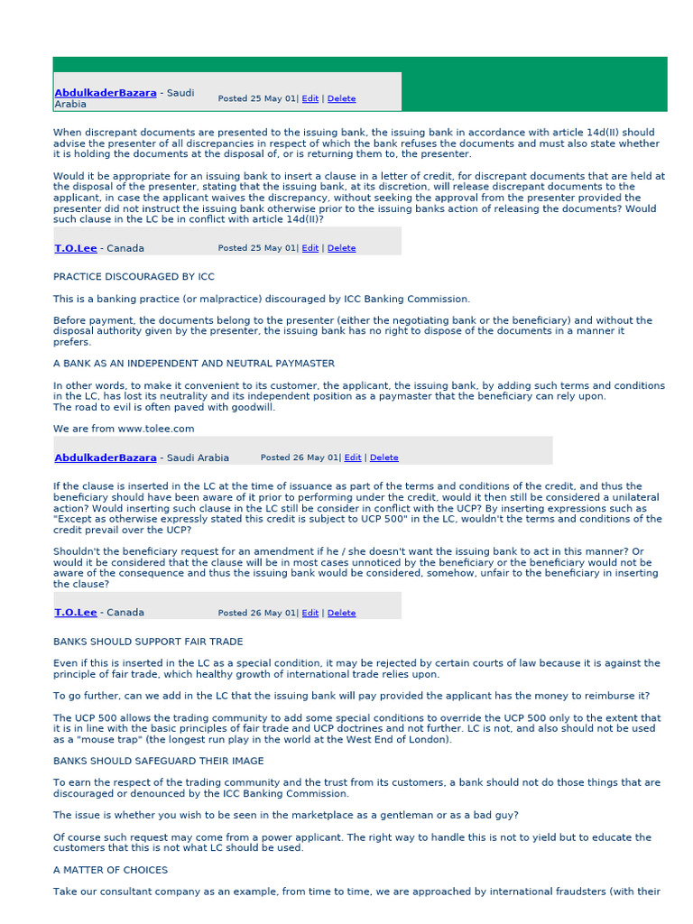 Guidelines for Discrepant Documents | PDF | Letter Of Credit | Banks