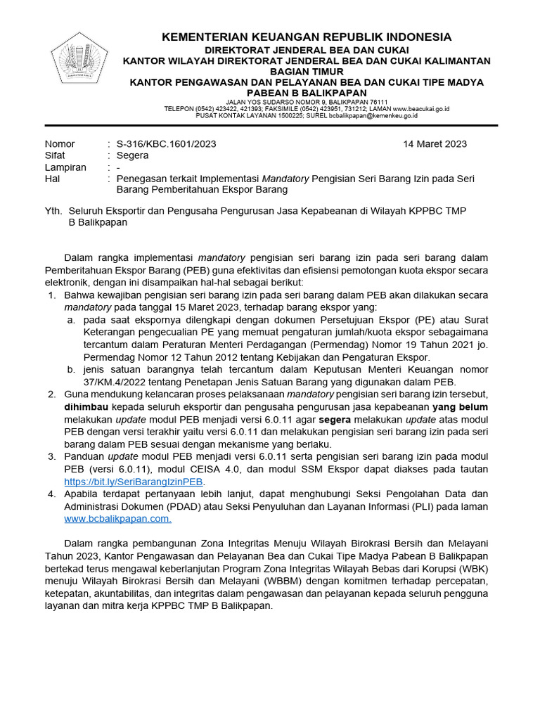 Implementasi Mandatory PEB 2023 | PDF