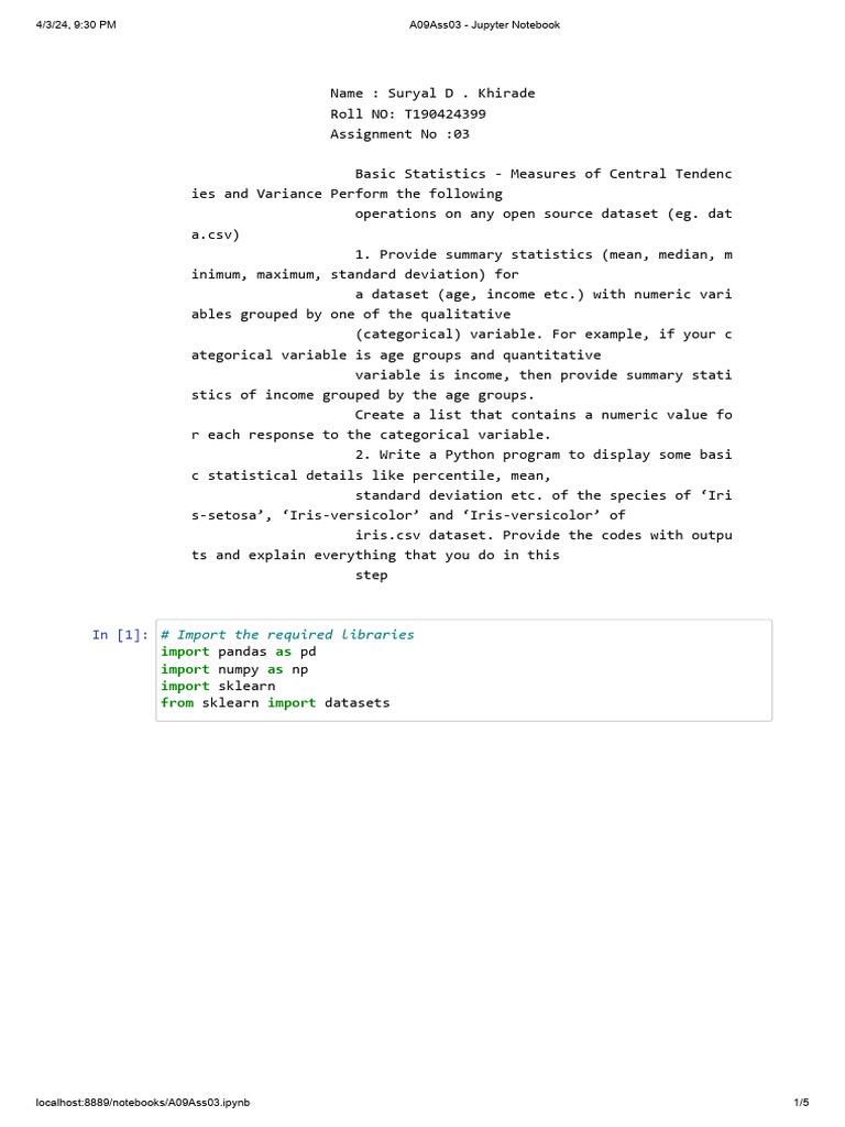 Basic Statistics with Python in Jupyter | PDF | Statistical Analysis ...