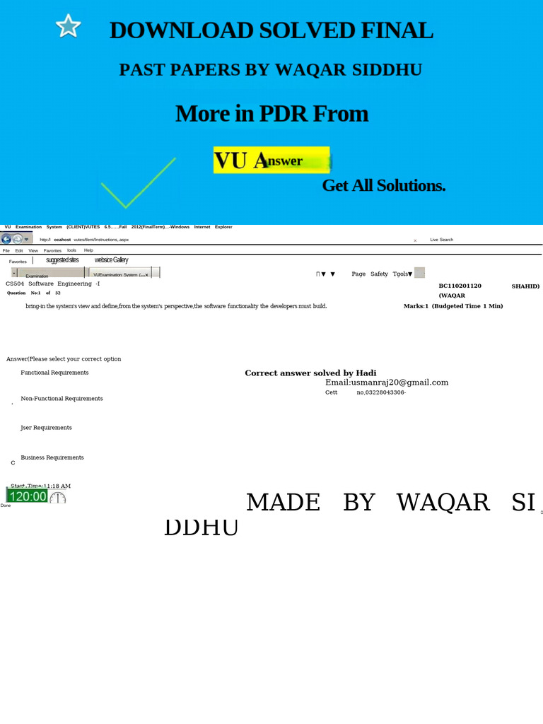 VU Final Term Exam Solutions 2012 | PDF | Websites | Systems Engineering