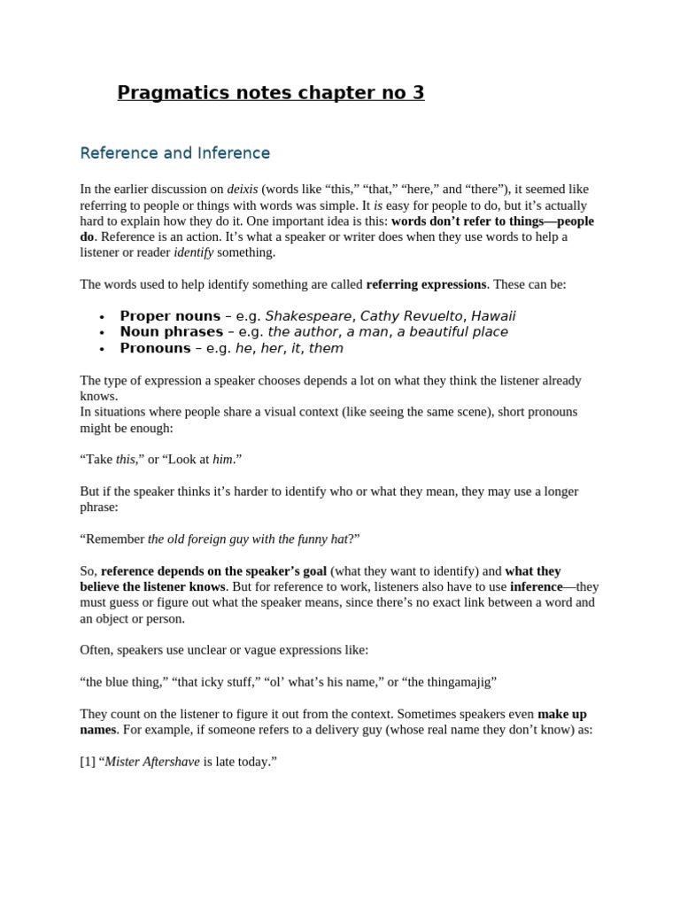 Understanding Reference and Inference in Pragmatics | PDF | Linguistics ...