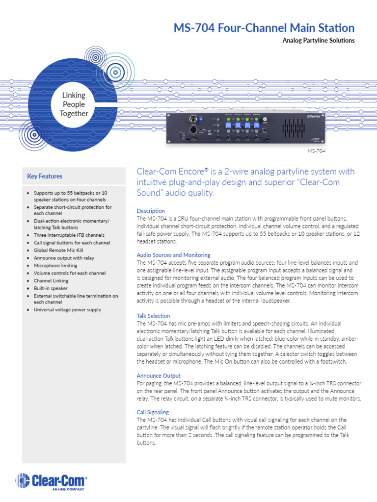 MS-704 MainStation Datasheet | PDF | Microphone | Headphones