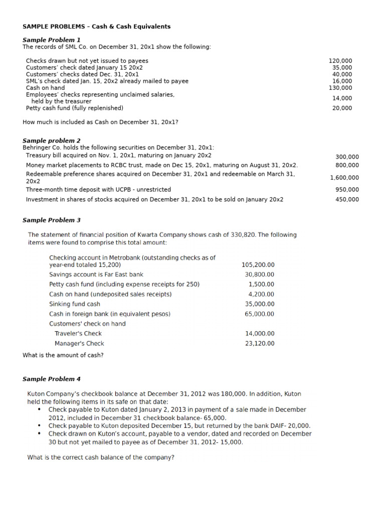 Sample Problem - Cash and Cash Equivalent | PDF