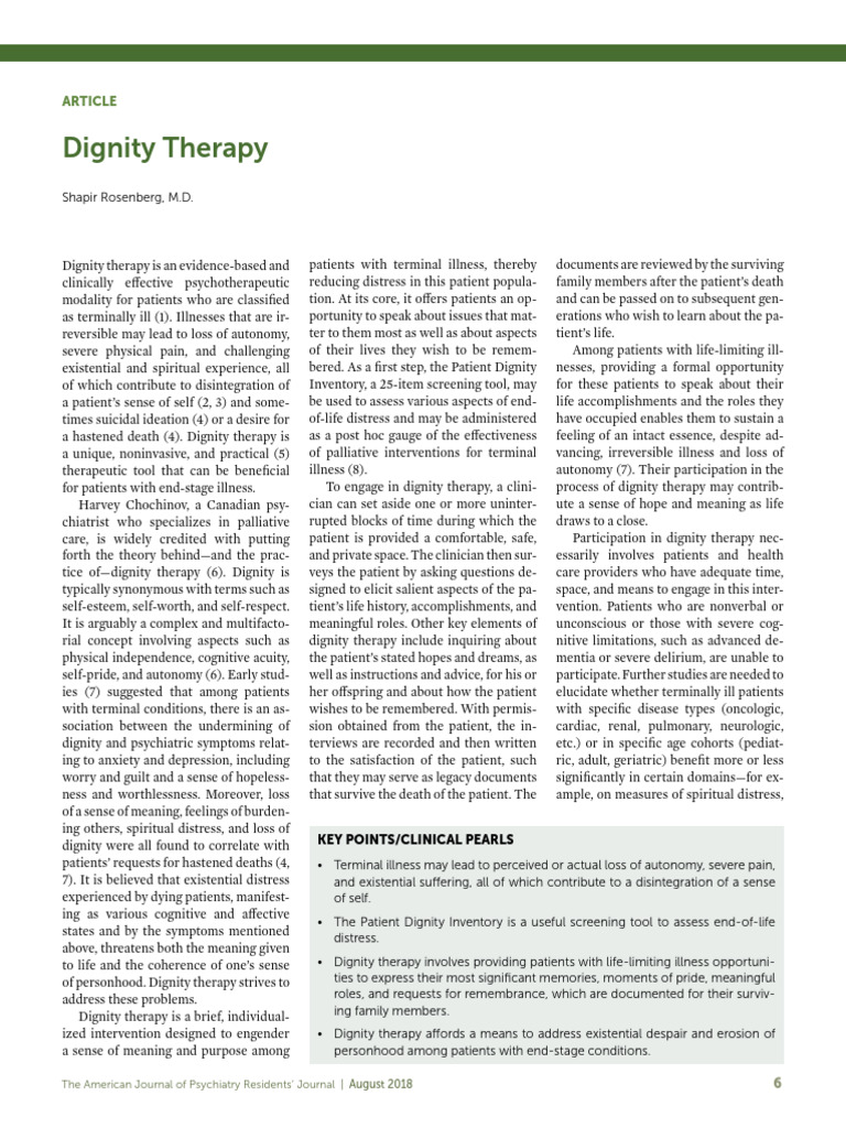 Dignity Therapy for Terminal Illness | PDF | Terminal Illness ...