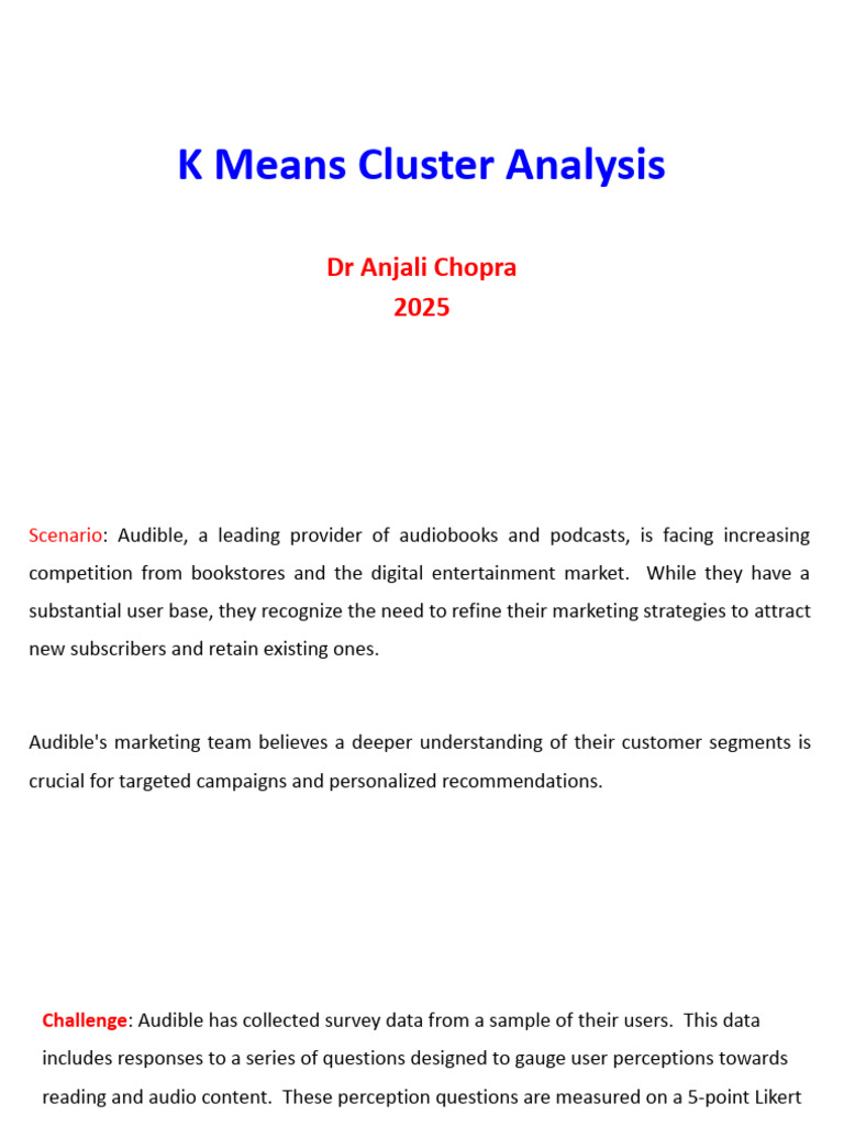 K Means Cluster Analysis for Audible Marketing | PDF | Cluster Analysis ...
