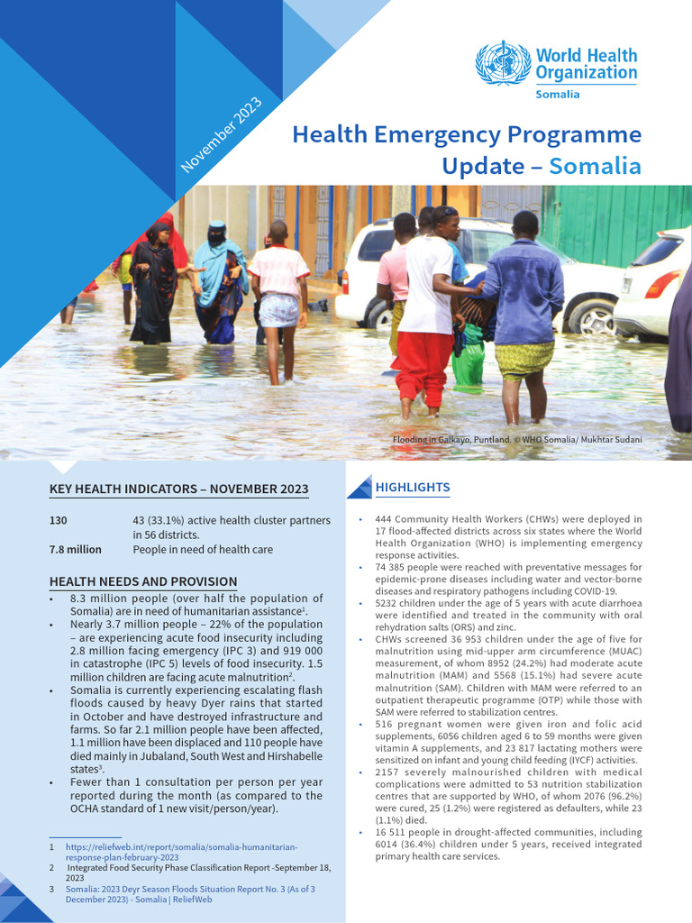 Somalia Health Emergency Update Nov 2023 | PDF | Vaccines | Cholera