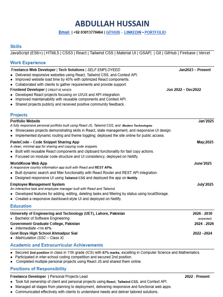 Abdullah the Resume | PDF | Computing | Software Development