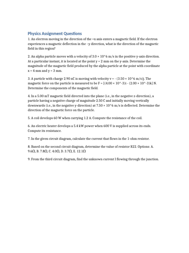 Physics Assignment: Magnetic Fields & Circuits | PDF