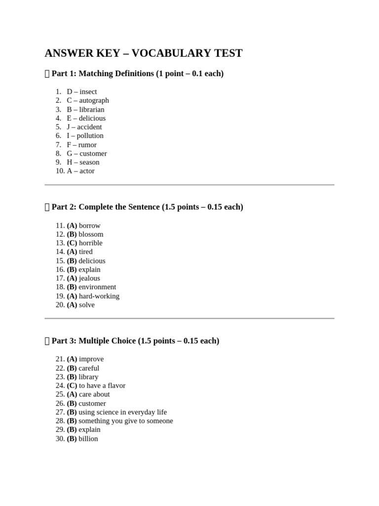 Answer Key - Test 01 DB August | PDF