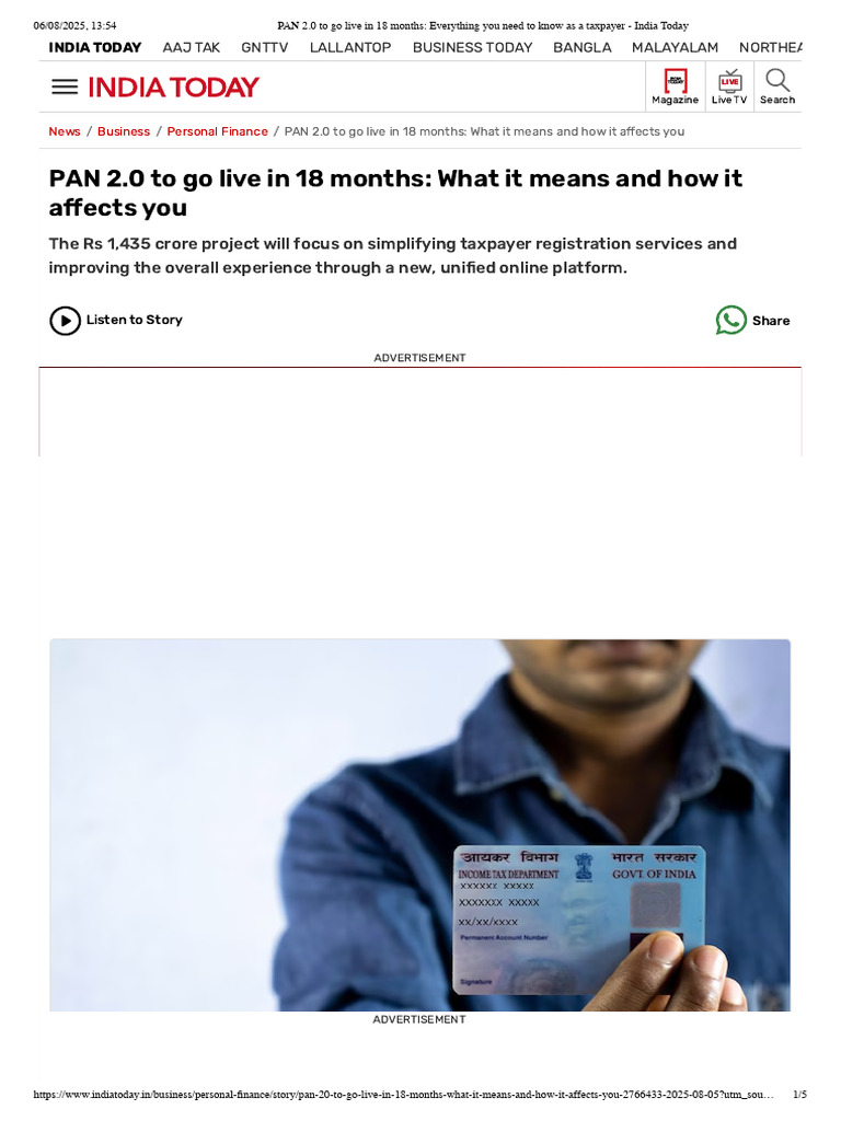 PAN 2.0 Launch: Impact on Taxpayers | PDF | Payments | Government Finances