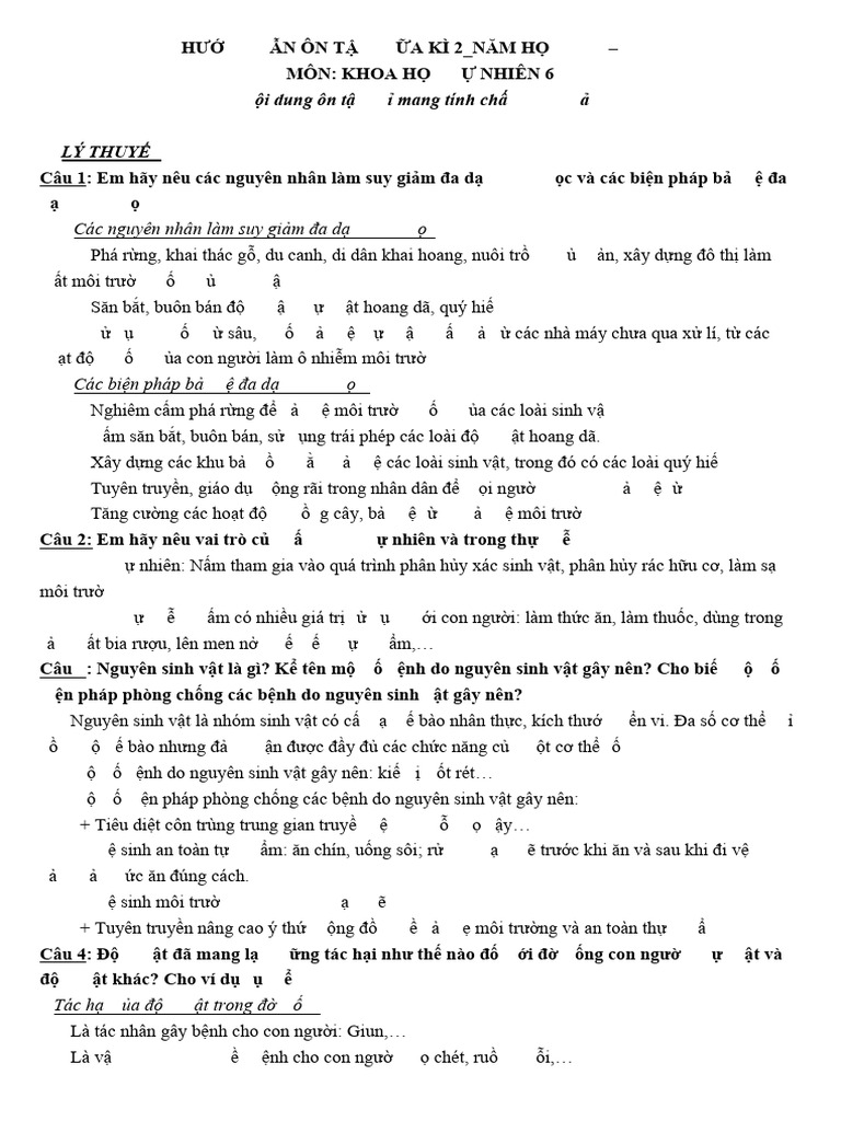 Hướng Dẫn Ôn Tập Giữa Kì 2 Khtn 6 | PDF