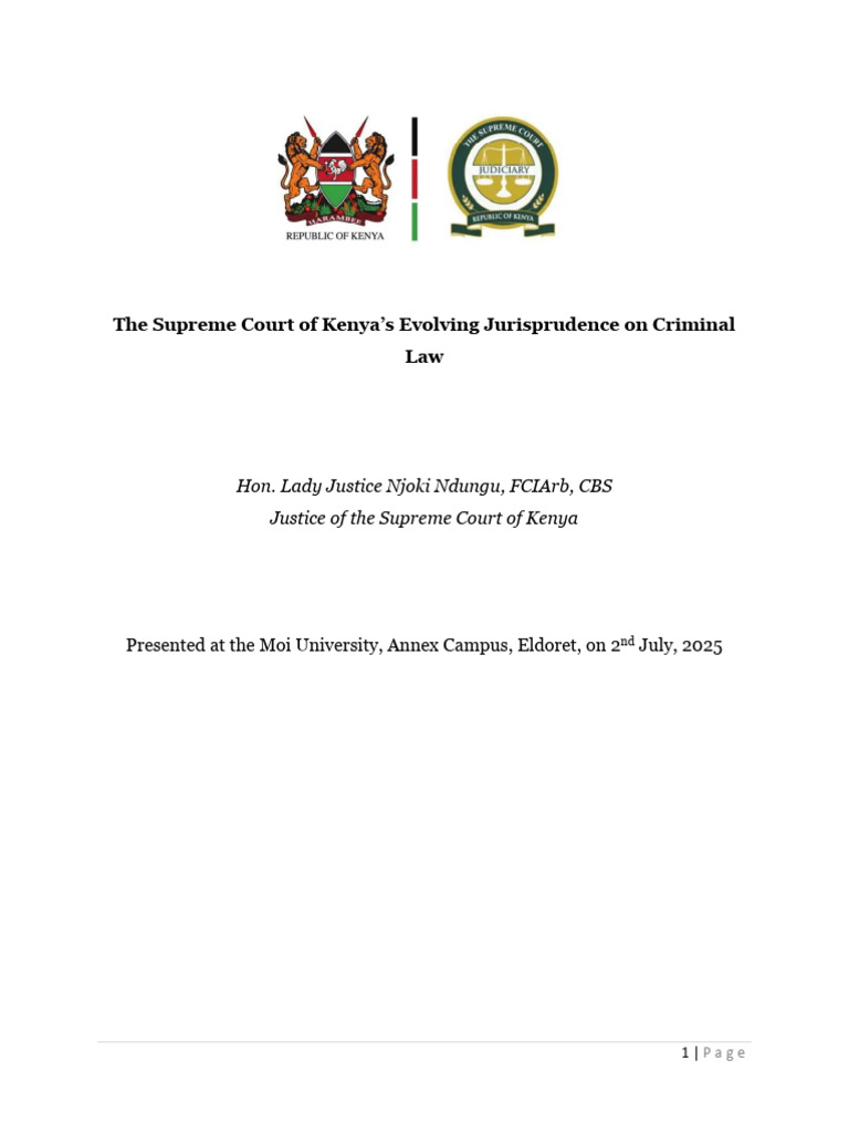 Kenya Supreme Court Criminal Jurisprudence | PDF | Burden Of Proof (Law ...