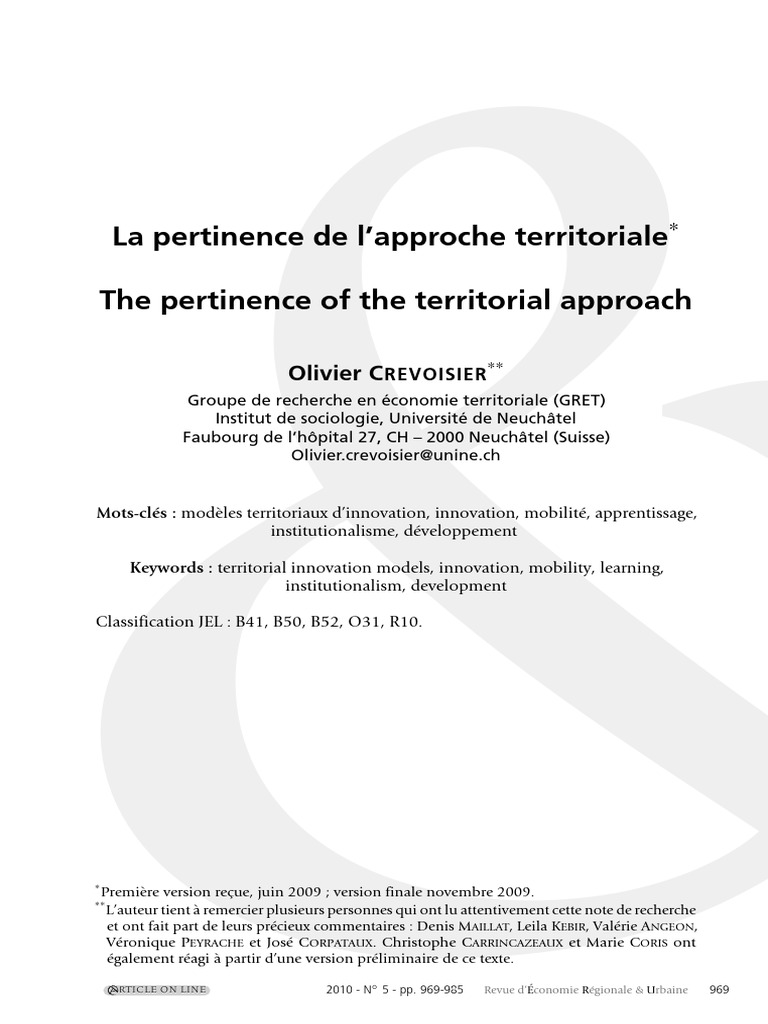 Pertinence de l'approche territoriale en économie | PDF | Économie ...