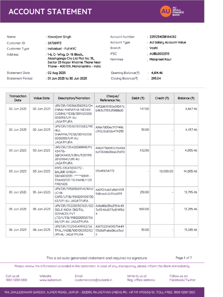 Statement | PDF | Debits And Credits | Personal Finance
