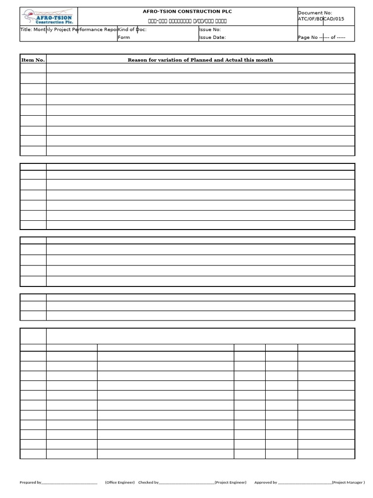 Monthly Project Performance Report | PDF | Carpentry | Building Engineering