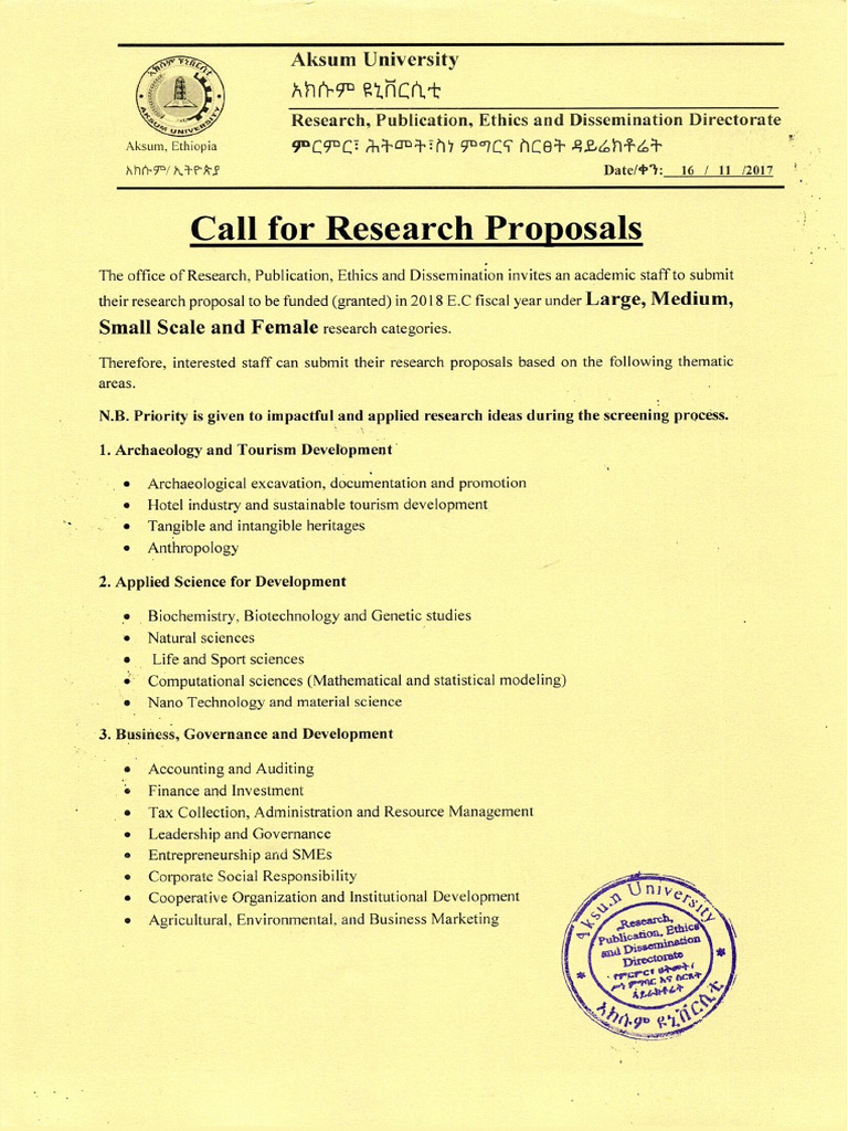 New Call For Research Proposal, 2018 | PDF