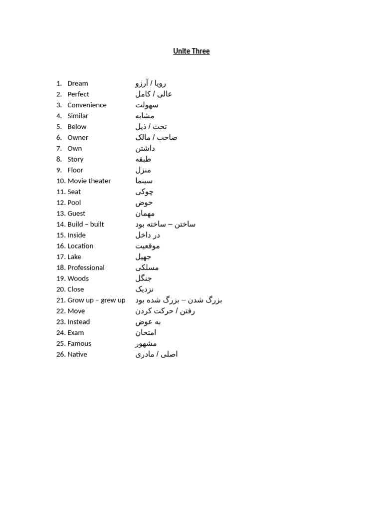 Words of Unit Three (Reading) | PDF