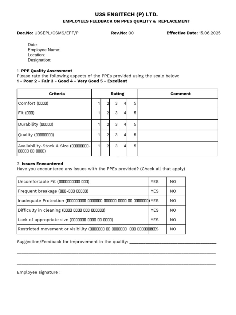 Employee Feedback on PPE | PDF