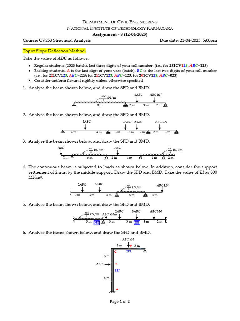 Slope Deflection Method Assignment CV253 | PDF | Chess Theory | Chess