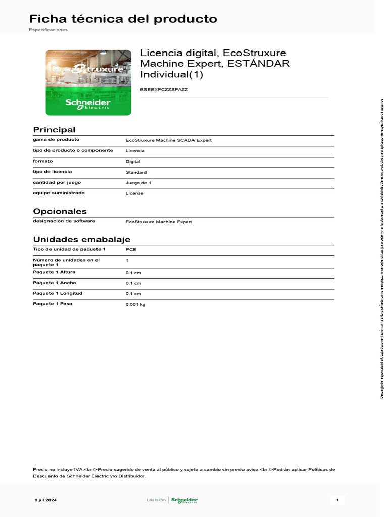 Schneider Electric EcoStruxure Machine Expert SoMachine ESEEXPCZZSPAZZ ...