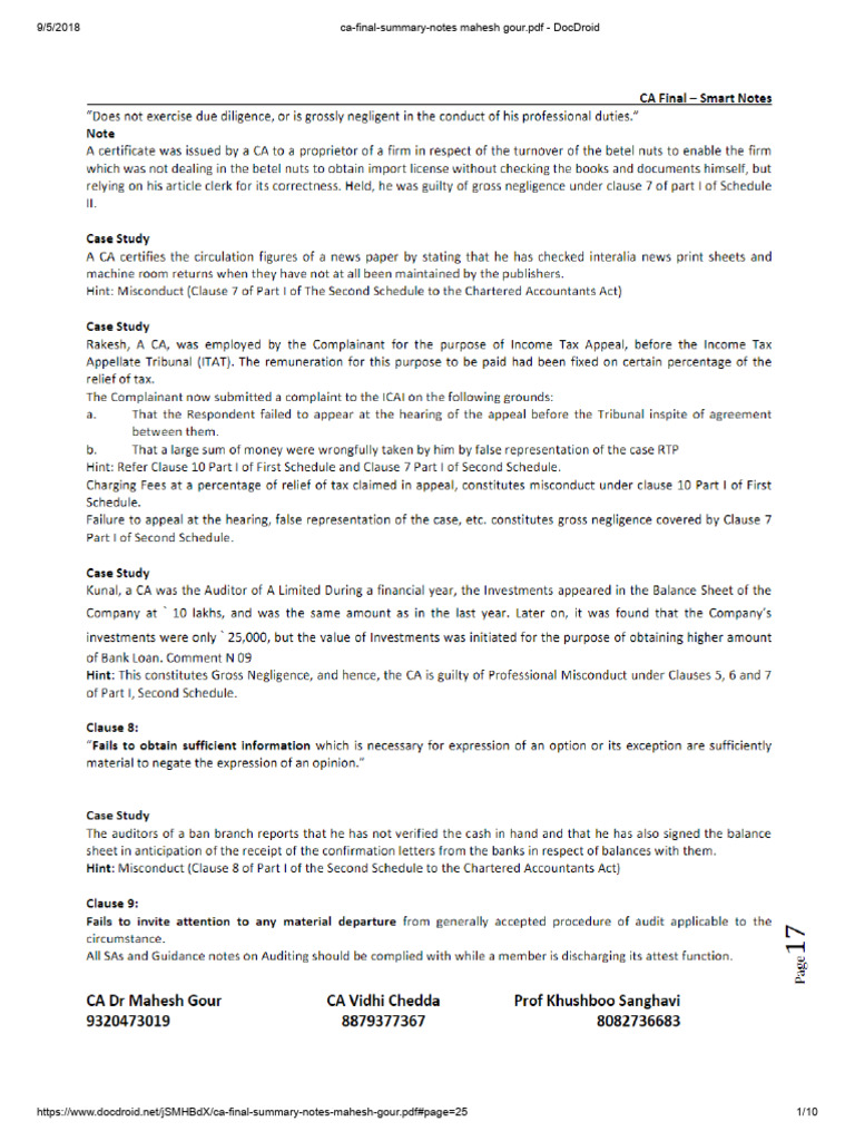 CA Final Summary Notes Mahesh Gour | PDF