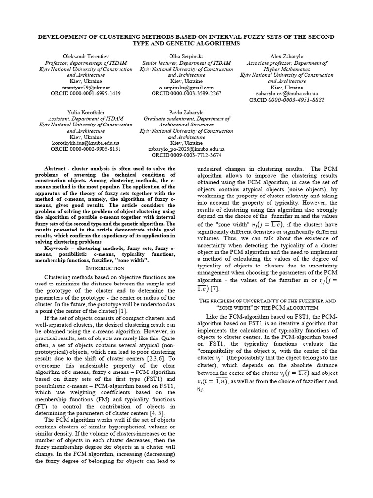 Clustering with Interval Fuzzy Sets and GA | PDF | Cluster Analysis ...