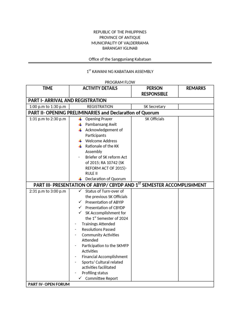 1st Kawani ng Kabataan Assembly Flow | PDF | Government