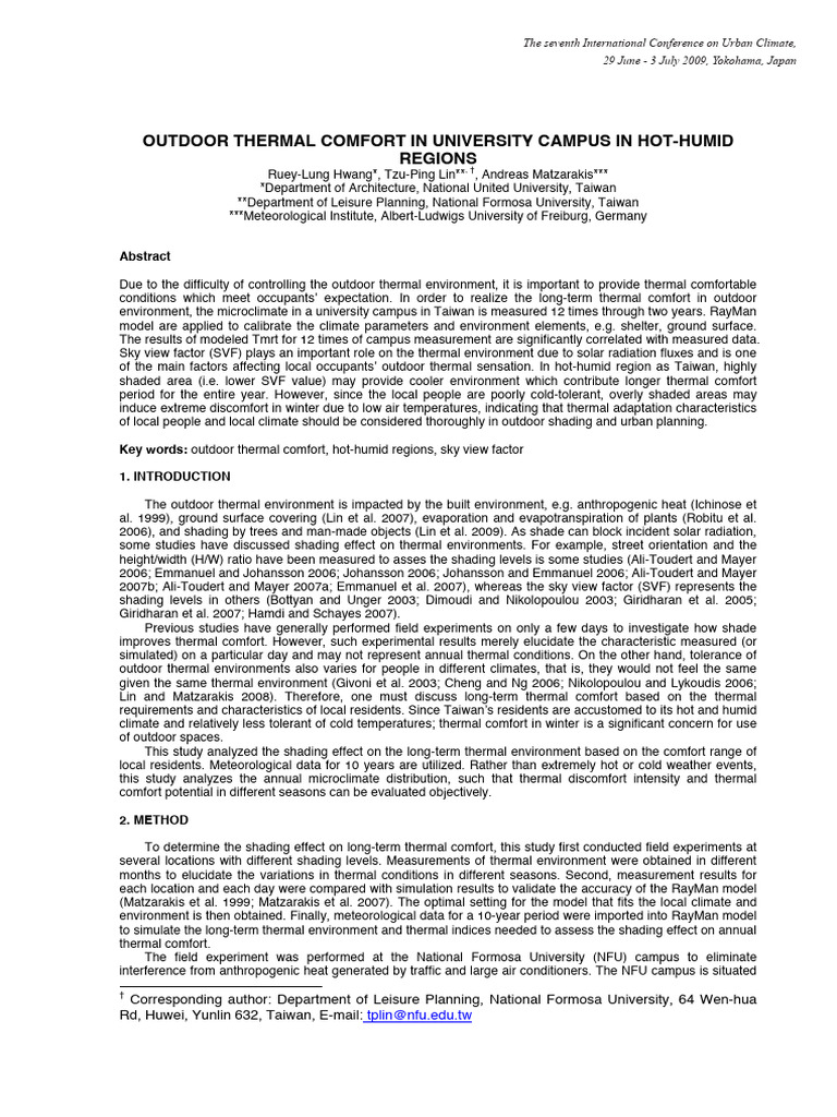 Outdoor Thermal Comfort in Hot-Humid Regions | PDF | Climate | Natural ...