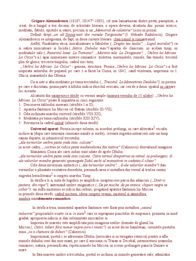 Umbra Lui Mircea La Cozia Comentariu Umbra Lui MIrcea. La Cozia | PDF