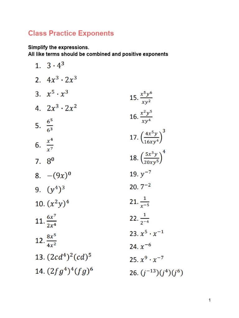 HW 2 All Exponent Laws | PDF