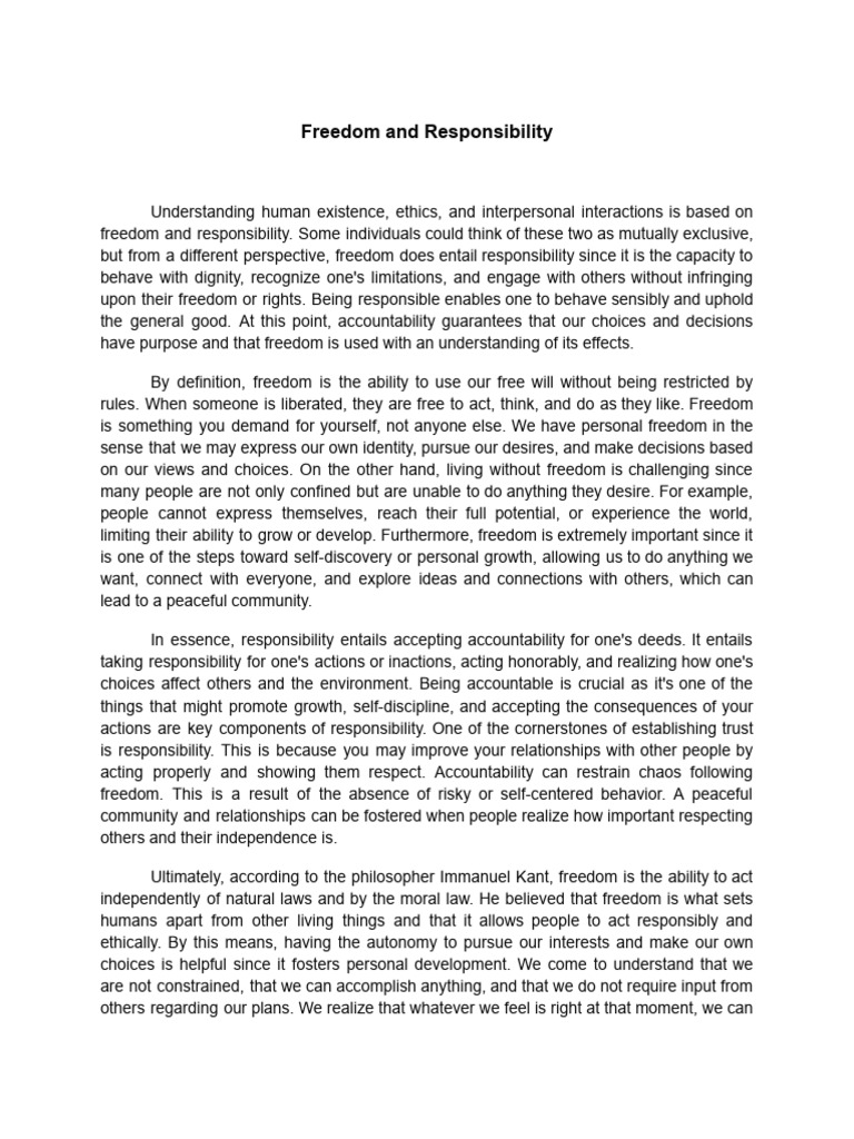 Freedom and Responsibility Interconnection | PDF | Free Will | Applied ...
