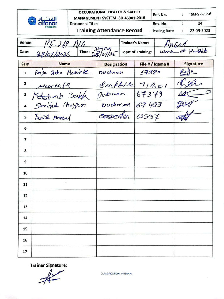 HSE Training Record PE-269 | PDF