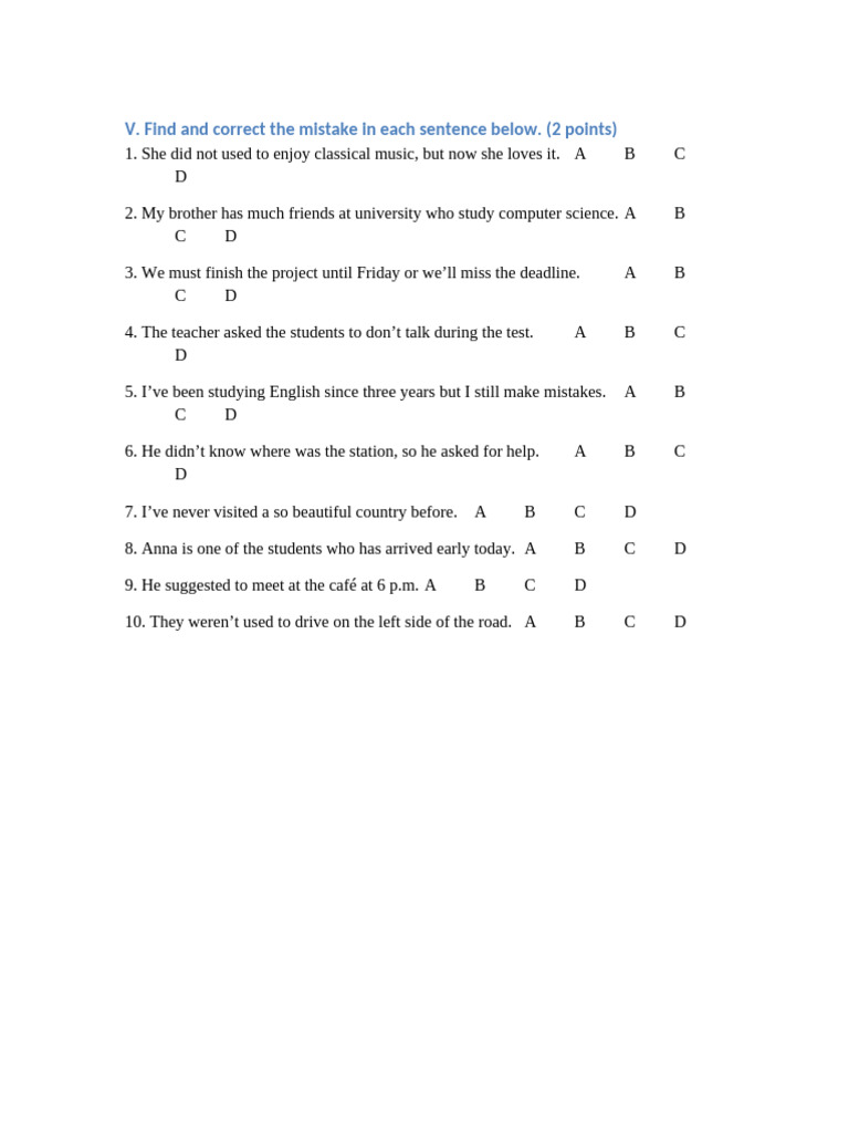 Sentence Error Correction Exercises | PDF