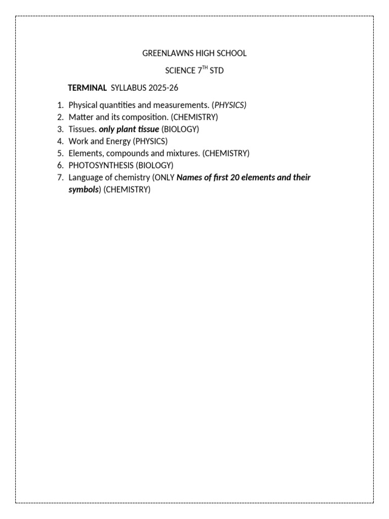 Terminal Portion Science STD Vii | PDF