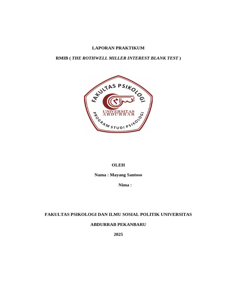 Laporan Tes RMIB Mayang Santoso | PDF