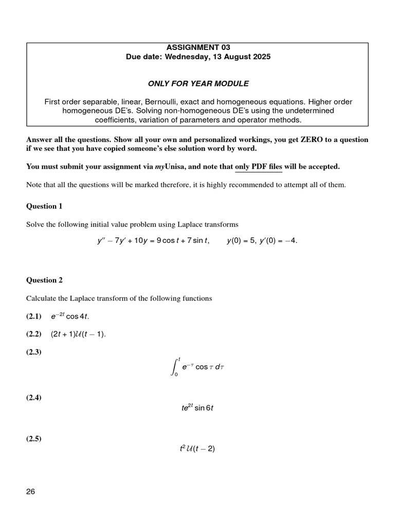 APM2611 Assignment 03 Overview | PDF | Mathematical Concepts ...