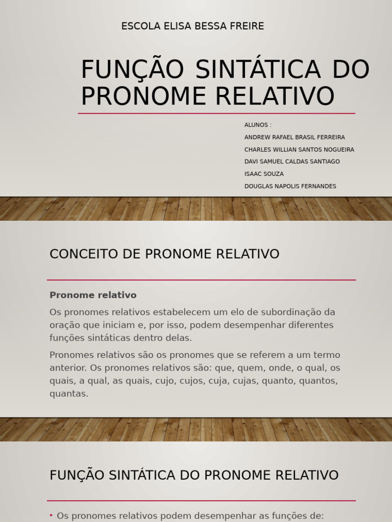 Função Sintática do Pronome Relativo | PDF | Pronome | Assunto (gramática)