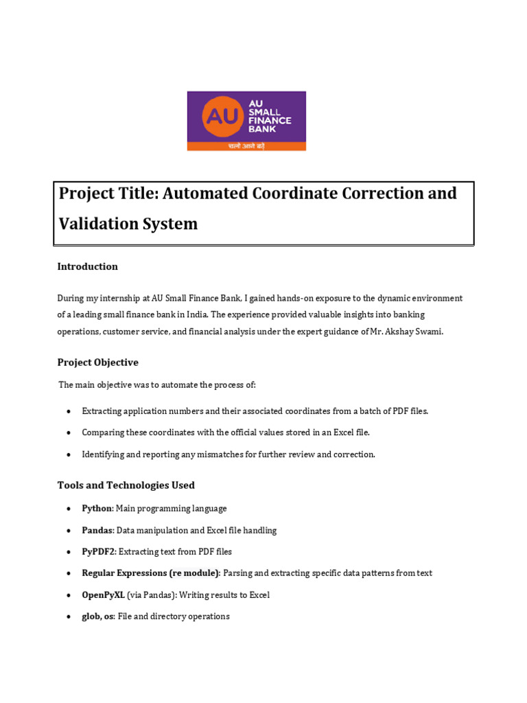 Project Title - Automated Coordinate Correction and | PDF | Microsoft ...