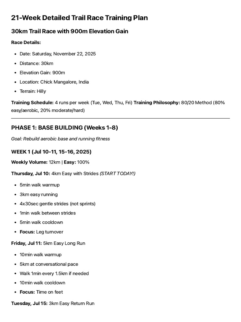 30km Trail Run Training Plan | PDF | Running | Physical Fitness