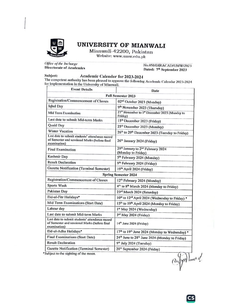 Academic Calendar For 2023-2024 | PDF