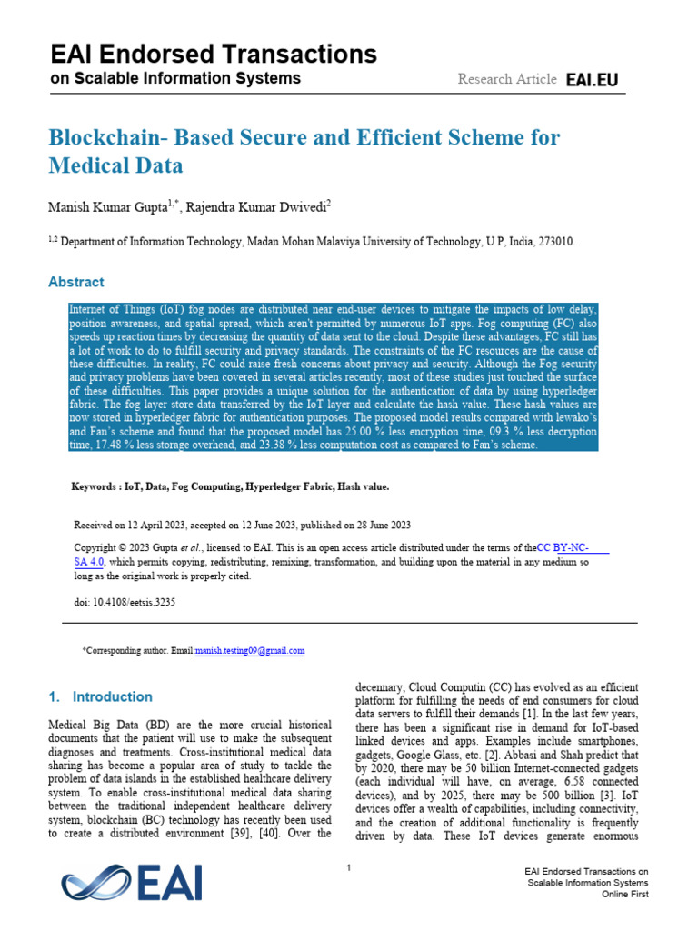 Blockchain for Secure Medical Data Sharing | PDF | Electronic Health ...