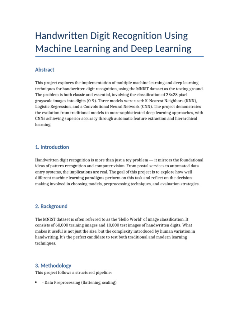 Handwritten Digit Recognition Report | PDF | Deep Learning | Machine ...