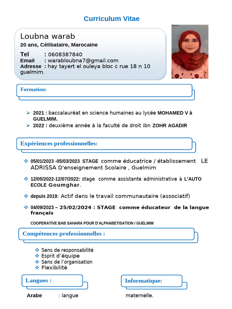 CV de Loubna Warab - Assistante Administrative | PDF