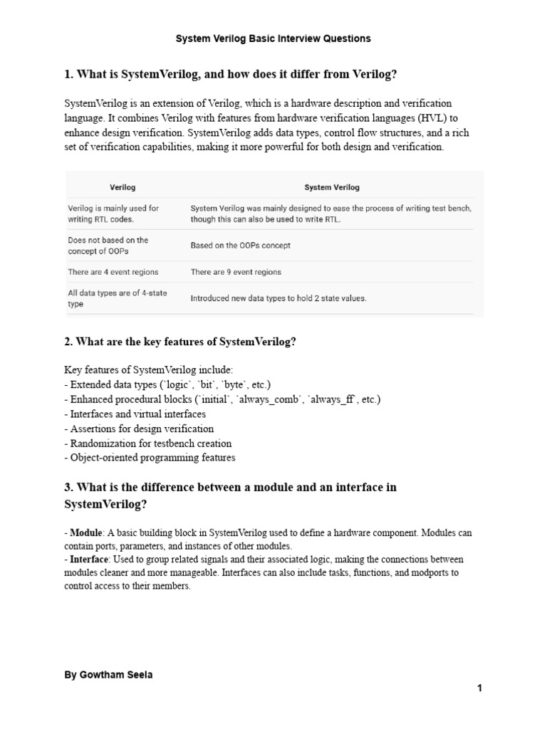 SystemVerilog Interview Questions Guide | PDF | Software Engineering ...