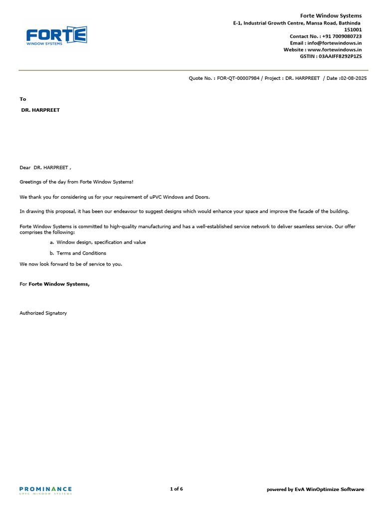 uPVC Window Proposal for Dr. Harpreet | PDF | Window | Door