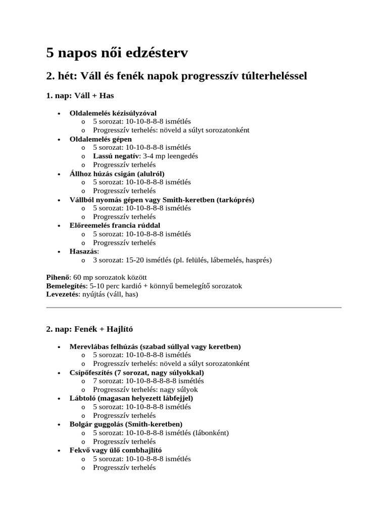 5 Napos Női Edzésterv - Niki - Docx | PDF